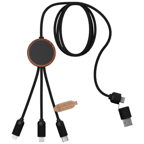 SCX.design C37 kabel do ładowania z podświetlanym logo 5-w-1 rPET i z okrągłą drewnianą obudową Drewniany 2PX07171 (4)