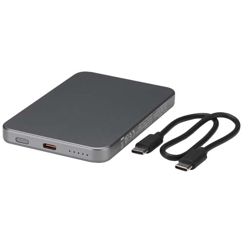 Powerbank Avis 5000 mAh z recyklingowanego aluminium posiadającego certyfikację RCS, z wbudowanym magnesem  Metaliczny grafitowy 12444382 (5)