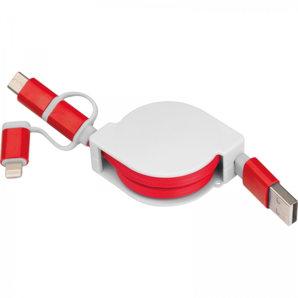 Kabel do ładowania z 3 wtyczkami rozwijany NICO Czerwony 2165205 (3)
