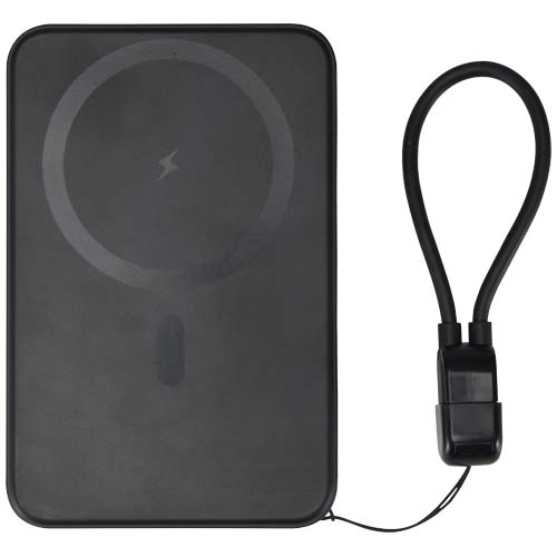 Powerbank SMART o pojemności 5000 mAh, wykonany z tworzywa sztucznego pochodzącego z recyklingu, ze smyczą na szyję Czarny 12452990 (3)