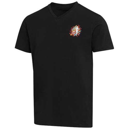 Balfour organiczna koszulka unisex z krótkim rękawem i dekoltem w serek, wykonana z materiału o gramaturze 200 g/m², z certyf Czarny 3966590A (1)