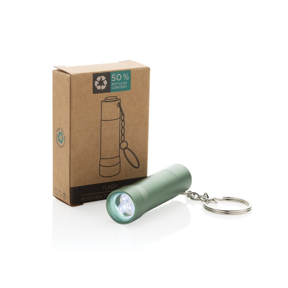 Brelok do kluczy z aluminium z recyklingu, latarka Flash Zielony P514.0407 (8)