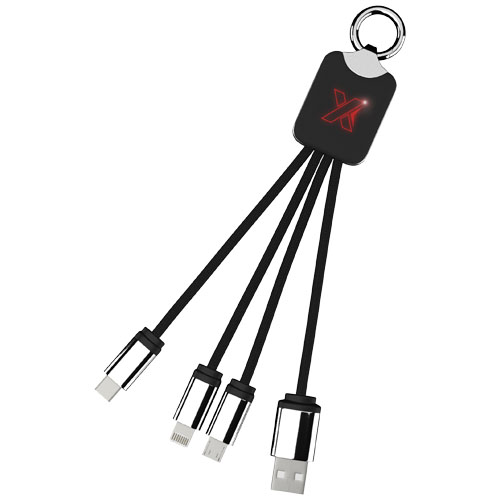 Kabel z podświetlonym logo 3w1 z brelokiem - SCX.design C15 Czerwony-Czarny 2PX00121 