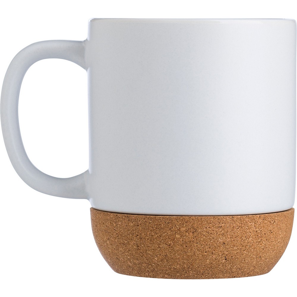 Kubek ceramiczny 300 ml z korkowym elementem Biały V6985-02 (2)