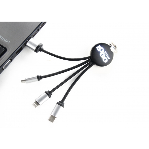 Gadżet reklamowy - Kabel do ładowania 3w1 z podświetlanym logo