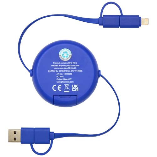 Alasia zwijany kabel do synchronizacji danych i szybkiego ładowania 5 w 1 45 W o długości 100 cm z tworzyw sztucznych i aluminium pochodzących z recyklingu Królewski niebieski 12442053 (4)