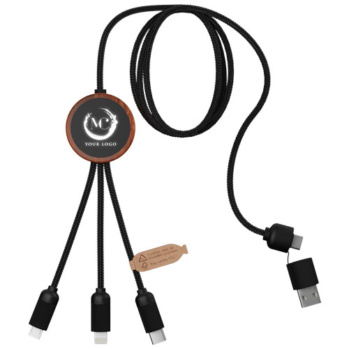SCX.design C37 kabel do ładowania z podświetlanym logo 5-w-1 rPET i z okrągłą drewnianą obudową Drewniany 2PX07171 (3)