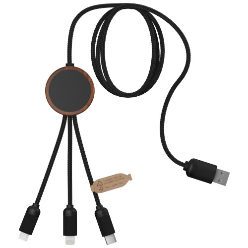 SCX.design C36 przedłużany kabel do ładowania z podświetlanym logo 3-w-1 rPET i z okrągłą bambusową obudową Drewniany 2PX08471 (5)