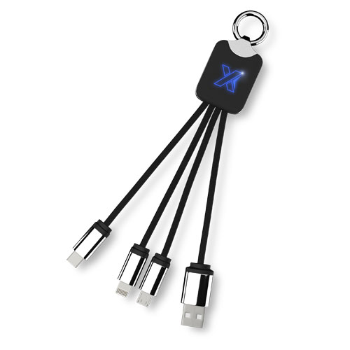 Kabel z podświetlonym logo 3w1 z brelokiem - SCX.design C15 Niebieski-Czarny 2PX00152 