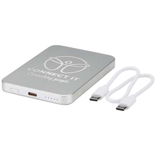 Powerbank Avis 5000 mAh z recyklingowanego aluminium posiadającego certyfikację RCS, z wbudowanym magnesem  Srebrny 12444381 (1)