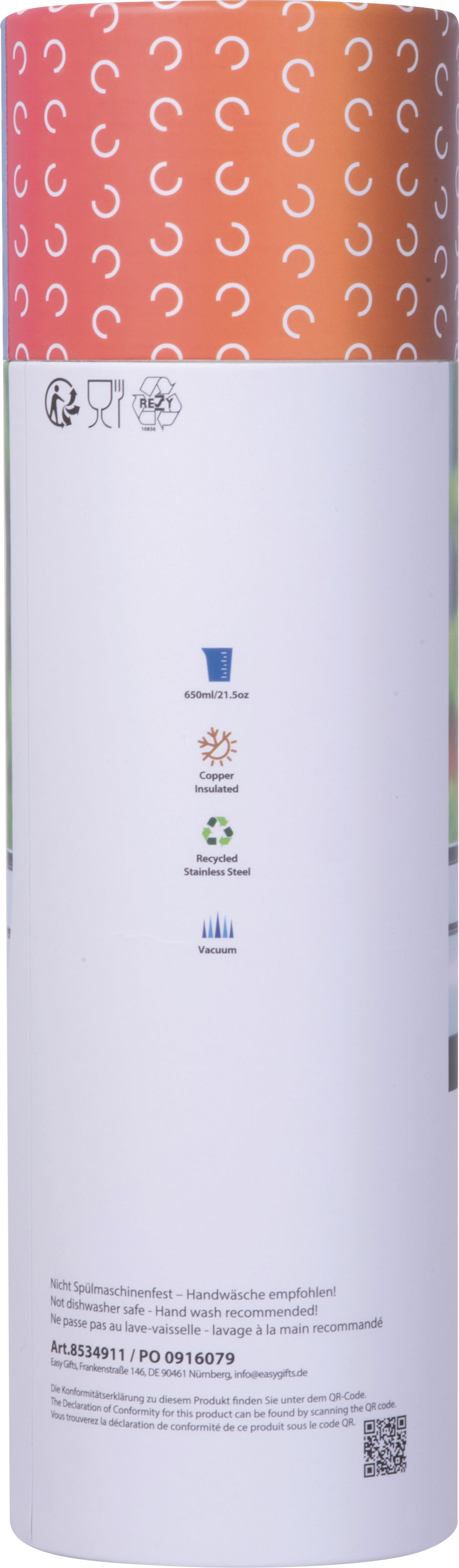 Butelka termiczna stalowa z recyklingu GRAND HAVEN MoLu 640 ml Pomarańczowy 534910 