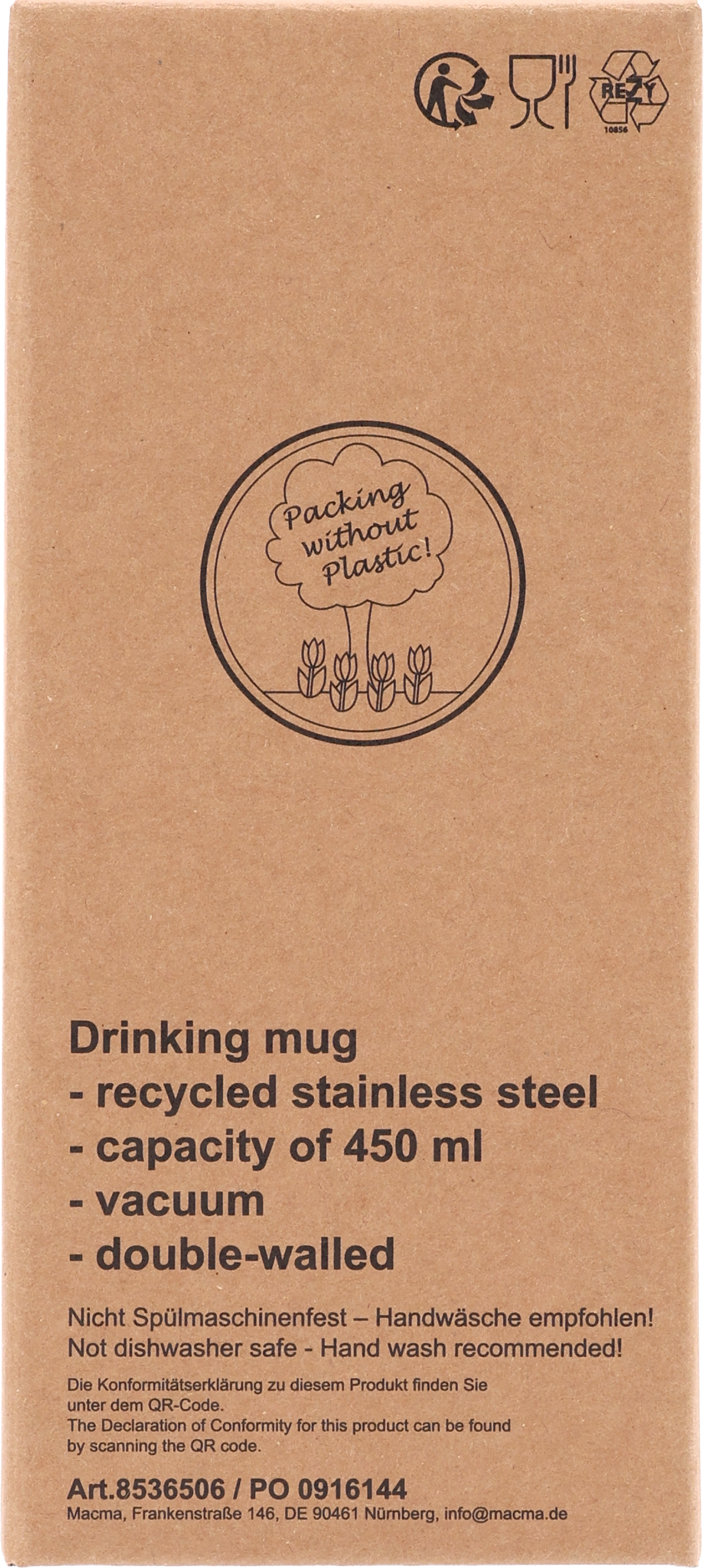 Kubek termiczny ze stali z recyklingu 450 ml SILVIO Czarny 8536503 (11)