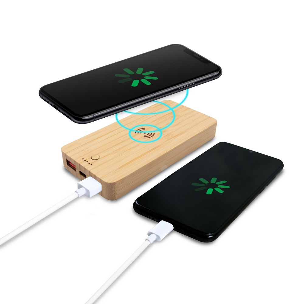 Bambusowy bezprzewodowy power bank 8000 mAh B'RIGHT, ładowarka bezprzewodowa 15W | Benson Drewno V0053-17 (4)