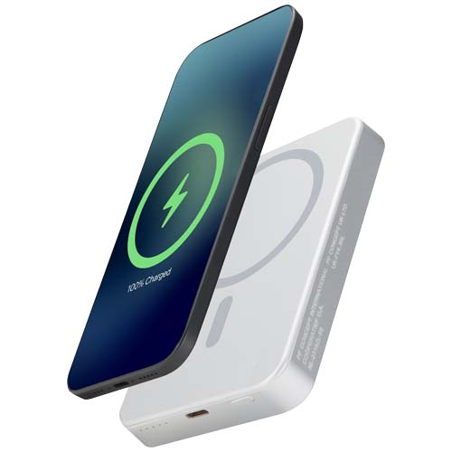 Powerbank Avis 10 000 mAh z recyklingowanego aluminium, z wbudowanym magnesem  Srebrny 12444581 