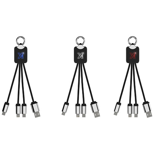 Kabel z podświetlonym logo 3w1 z brelokiem - SCX.design C15 Czerwony-Czarny 2PX00121 (4)