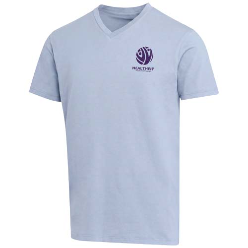 Balfour organiczna koszulka unisex z krótkim rękawem i dekoltem w serek, wykonana z materiału o gramaturze 200 g/m², z certyf Niebieski mgła 3966550A (1)