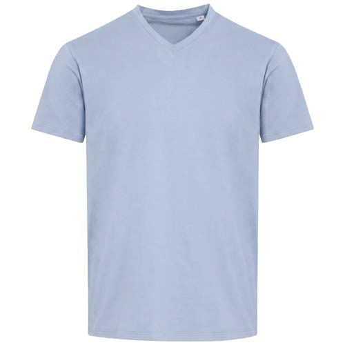 Balfour organiczna koszulka unisex z krótkim rękawem i dekoltem w serek, wykonana z materiału o gramaturze 200 g/m², z certyf Niebieski mgła 3966550A (2)