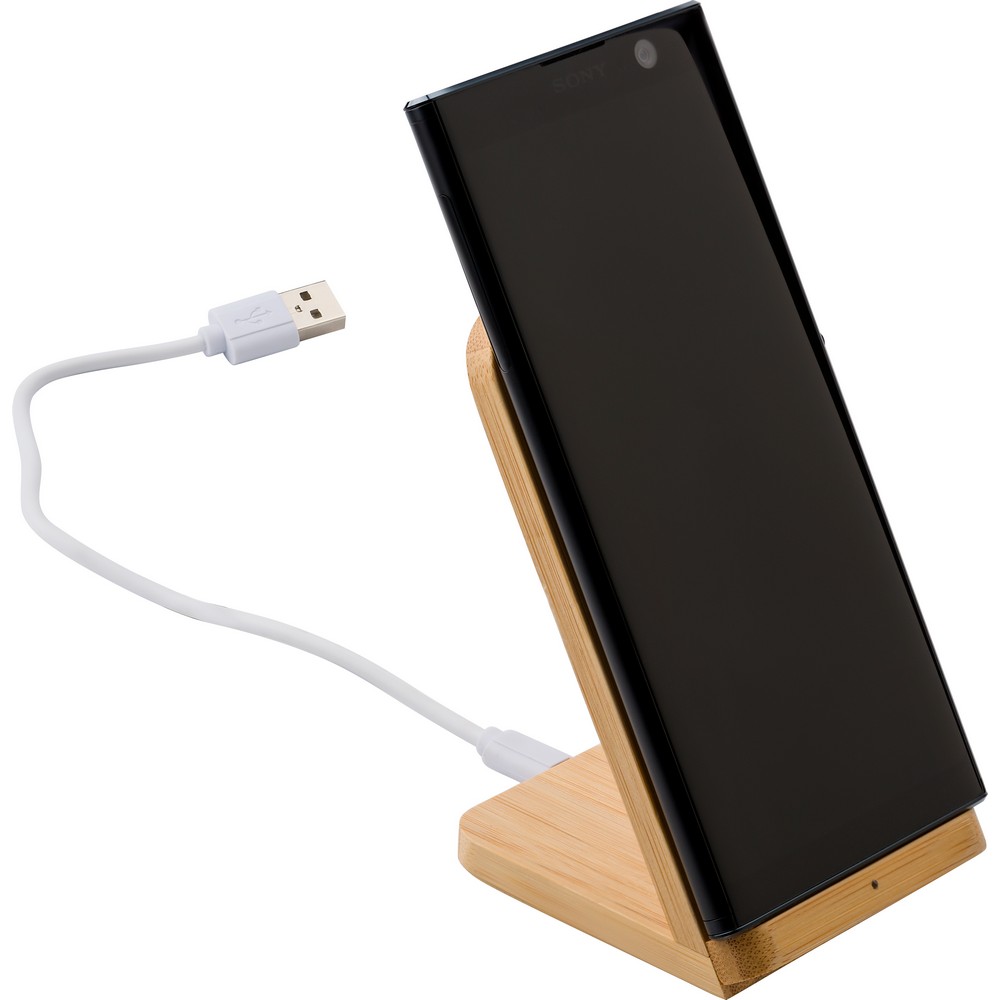 Bambusowa ładowarka bezprzewodowa 5W, stojak na telefon Drewno V0186-17 