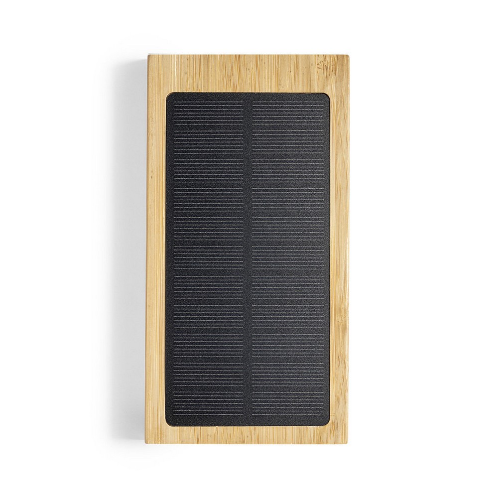 Bambusowy bezprzewodowy power bank 10000 mAh, ładowarka bezprzewodowa 5W, ładowarka słoneczna Brązowy V8335-16 (4)