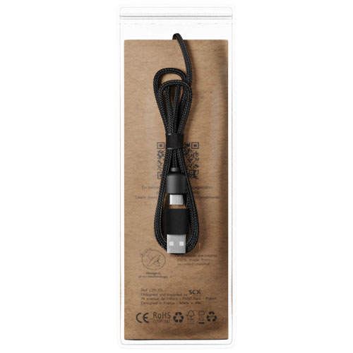 SCX.design C38 kabel do ładowania z podświetlanym logo 5-w-1 rPET i z kwadratową drewnianą obudową Czarny-Drewniany 2PX07290 (2)