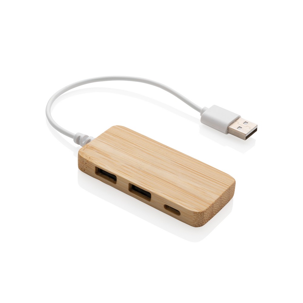 Bambusowy hub USB 2.0 z USB typu C Brązowy P308.739 