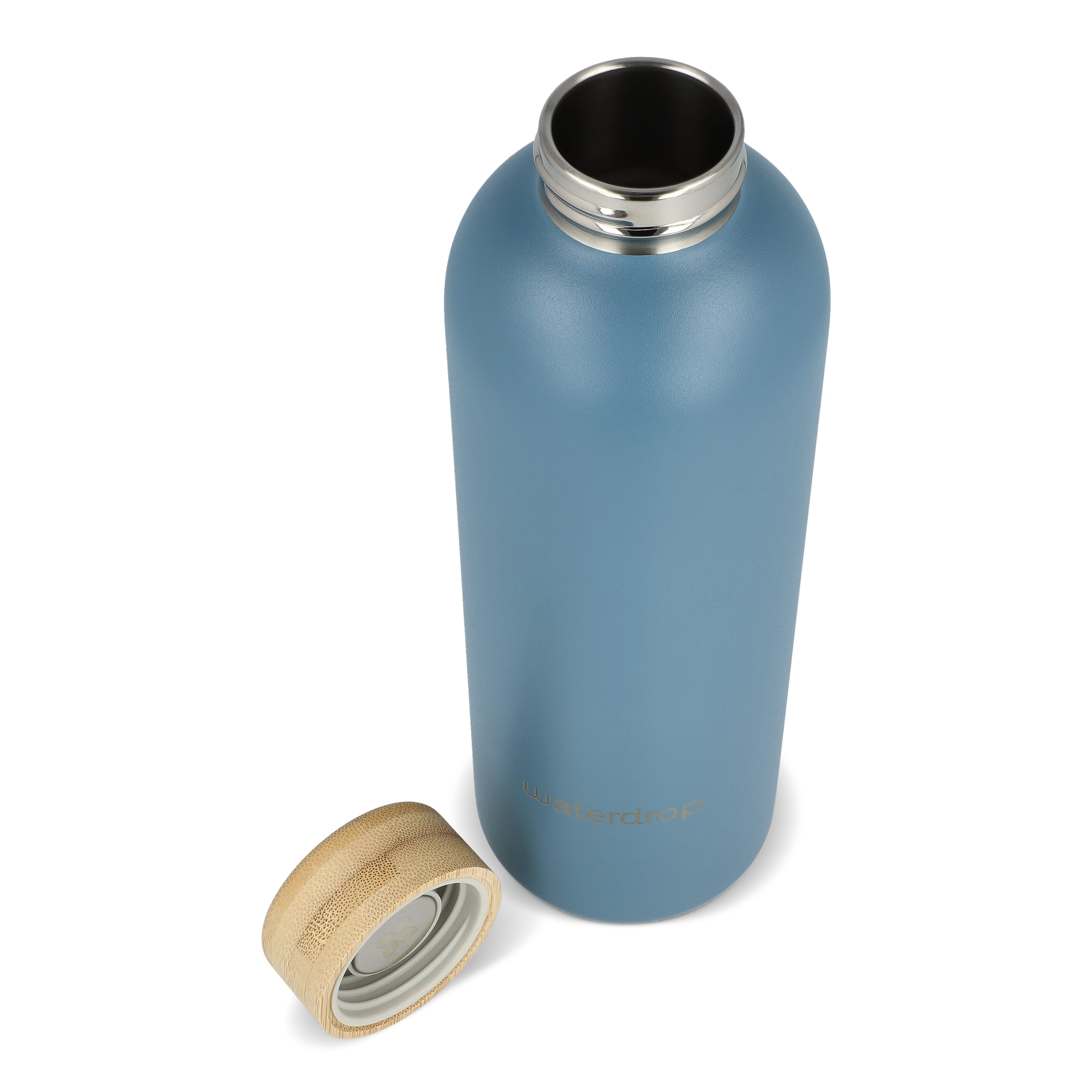 Butelka ze stali nierdzewnej Waterdrop z bambusową nakrętką 600 ml Niebieskoszary LT47002-N0065 (1)