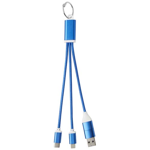 Metal kabel do ładowania 4 w 1 z aluminium z recyklingu z łańcuchem do kluczy Królewski niebieski 12438253 (2)
