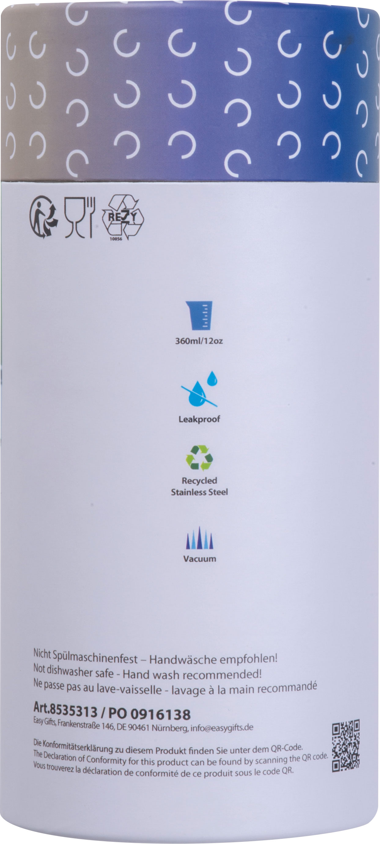 Kubek termiczny stalowy z recyklingu LE PORT MoLu 360 ml Fioletowy 535312 (2)
