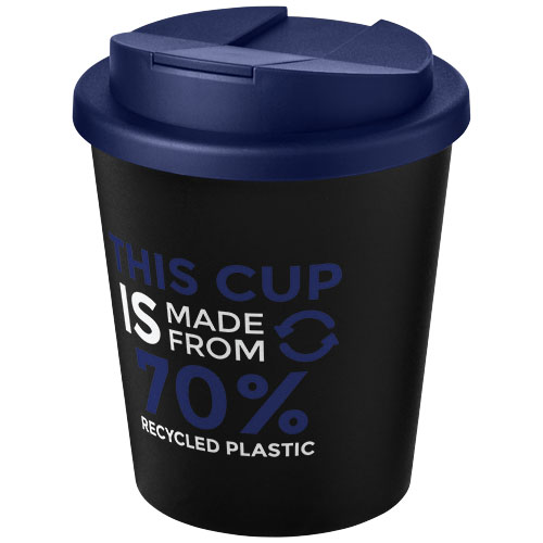 Kubek Americano® Espresso Eco z recyklingu o pojemności 250 ml z pokrywą odporną na zalanie  Czarny-Niebieski 21045507 (1)