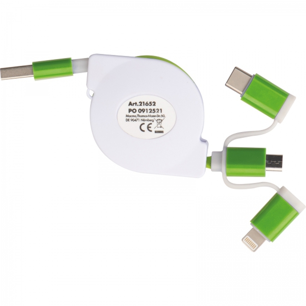 Kabel do ładowania z 3 wtyczkami rozwijany NICO Zielony 2165209 (5)