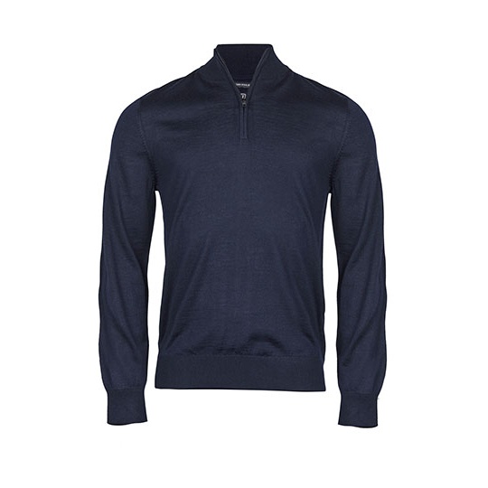 Sweter Męski Slim Welna Merynosow Pol-Zip Navy TJ6010N-595662 