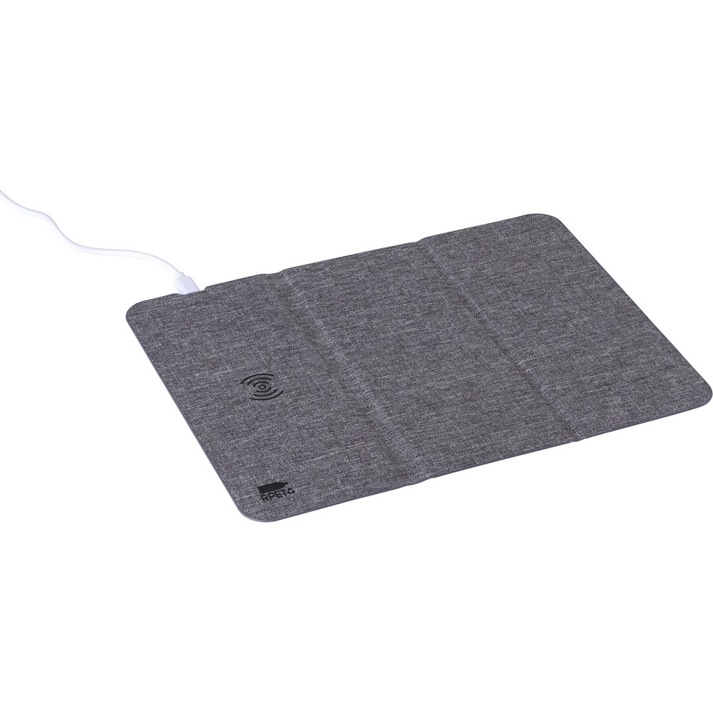 Podkładka pod mysz RPET, ładowarka bezprzewodowa 10W Szary V1542-19 (2)