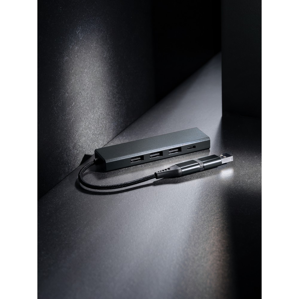 Hub USB 2.0 z USB C, aluminium z recyklingu Szary P308.682 (5)