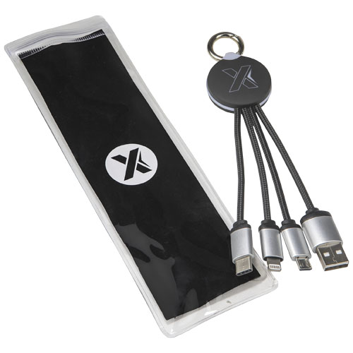 Kabel z podświetlonym logo 3w1 z brelokiem - SCX.design C16 Czerwony-Czarny 2PX00221 (2)