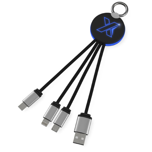 Kabel z podświetlonym logo 3w1 z brelokiem - SCX.design C16 Niebieski-Czarny 2PX00252 (1)
