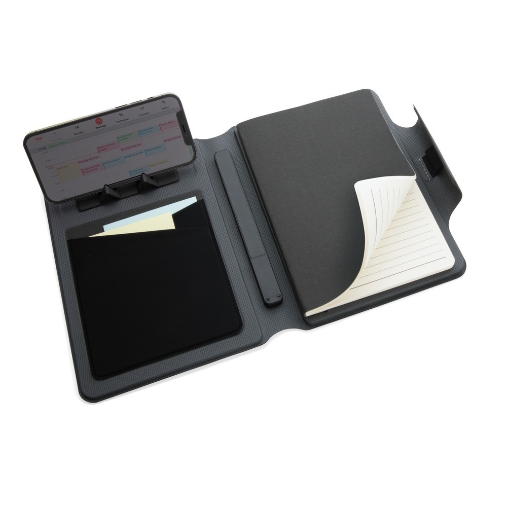 Teczka konferencyjna, notatnik A5, ładowarka bezprzewodowa, power bank 8000 mAh Czarny P774.312 (11)
