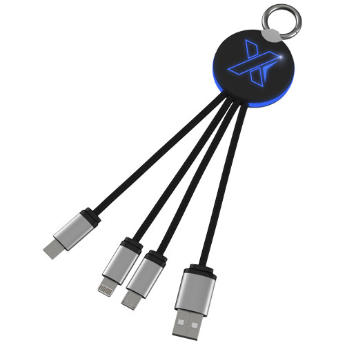 Kabel z podświetlonym logo 3w1 z brelokiem - SCX.design C16 Niebieski-Czarny 2PX00252 