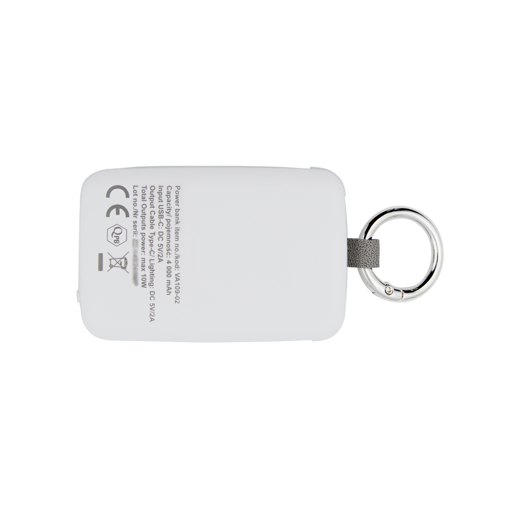Power bank 4000 mAh, karabińczyk i lampka 1W | Dimetrice Biały VA109-02 (6)