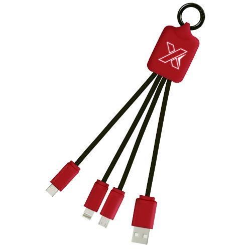 Kabel z podświetlonym logo 3w1 z brelokiem - SCX.design C15 Średnia czerwień-Czarny 2PX00191 