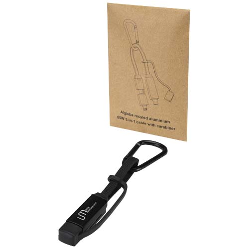 Kabel ładujący Algieba 65 W 3 w 1 wykonany z recyklingowanego aluminium, z karabińczykiem Czarny 12449790 (1)