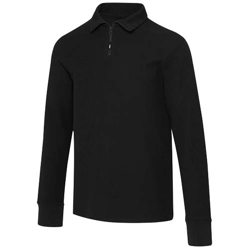 Zeus koszulka polo z zamkiem do połowy i długimi rękawami, uniseks Czarny 3955190A 