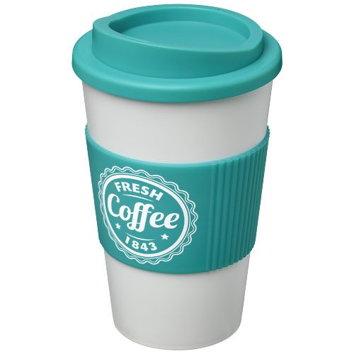 Kubek termiczny z serii Americano® o pojemności 350 ml z uchwytem Biały-Akwamarynowy 21000229 (1)