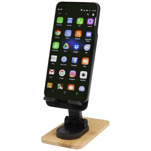 Gadżet reklamowy - Alfirk składany stojak na telefon z tworzyw sztucznych pochodzących z recyklingu z elementami bambusowymi