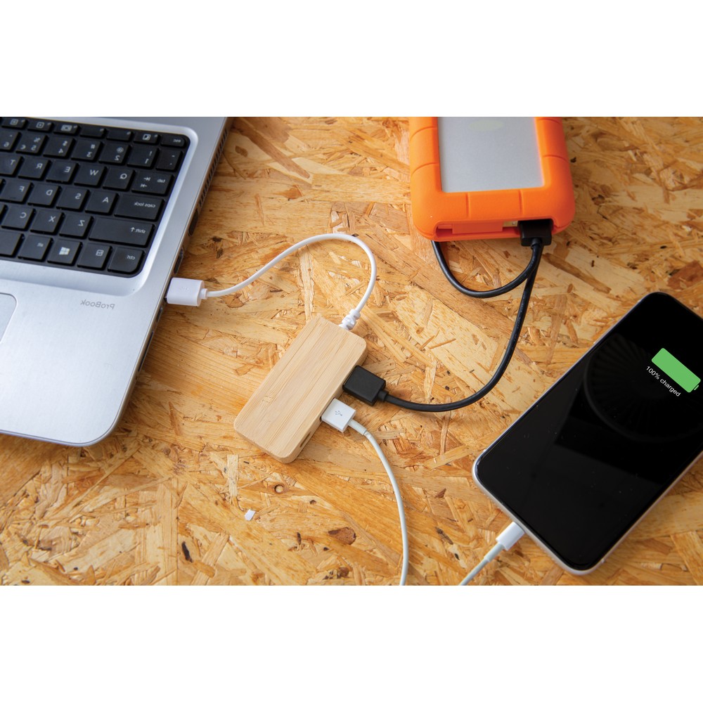 Bambusowy hub USB 2.0 z USB typu C Brązowy P308.739 (1)