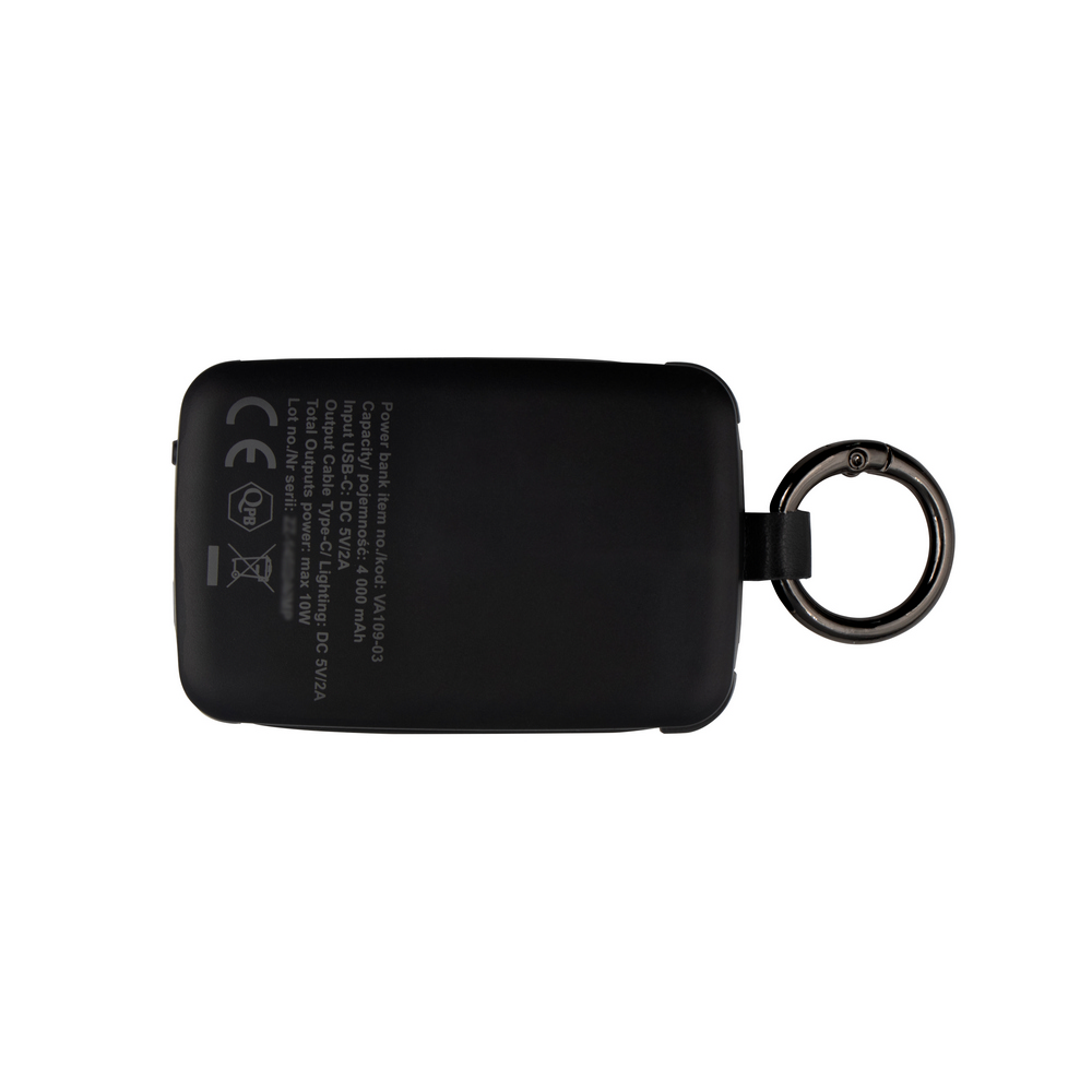 Power bank 4000 mAh, karabińczyk i lampka 1W | Dimetrice Czarny VA109-03 (6)