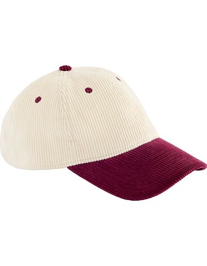 Sztruksowa czapka z kontrastowym daszkiem Natural / Burgundy CB690-1398369 