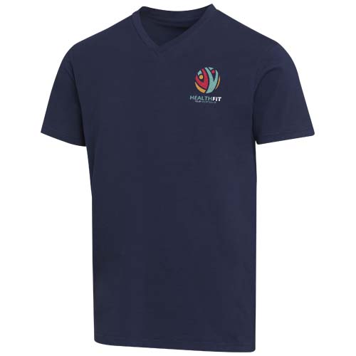 Balfour organiczna koszulka unisex z krótkim rękawem i dekoltem w serek, wykonana z materiału o gramaturze 200 g/m², z certyf Granatowy 3966555A (1)
