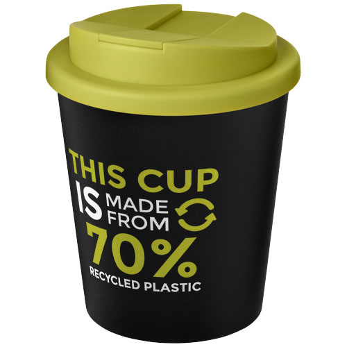 Kubek Americano® Espresso Eco z recyklingu o pojemności 250 ml z pokrywą odporną na zalanie  Czarny-Limonkowy 21045504 (1)