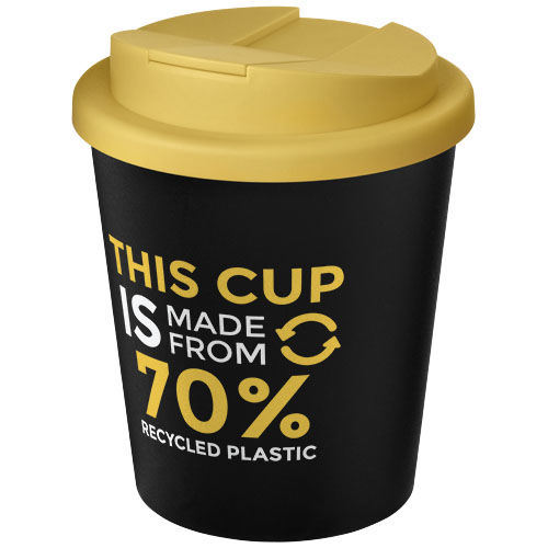 Kubek Americano® Espresso Eco z recyklingu o pojemności 250 ml z pokrywą odporną na zalanie  Czarny-Żółty 21045503 (1)