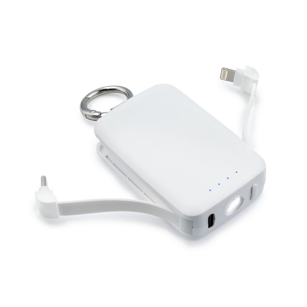 Power bank 4000 mAh, karabińczyk i lampka 1W | Dimetrice Biały VA109-02 (2)
